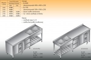 Stół zlewozmywakowy 2-zbiornikowy lo 255/s2 - 2700x700