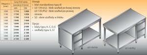 Stół roboczy z blokiem szuflad i półką lo 135/s2 - 1600x700