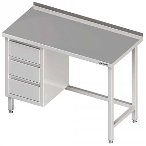 Stół przyścienny z blokiem trzech szuflad (L),bez półki 1600x600x850 mm