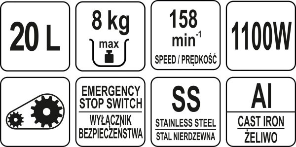 MIKSER SPIRALNY 20L, STAŁA PRĘDKOŚĆ Z UCHYLNĄ GŁOWICĄ, 1100 W