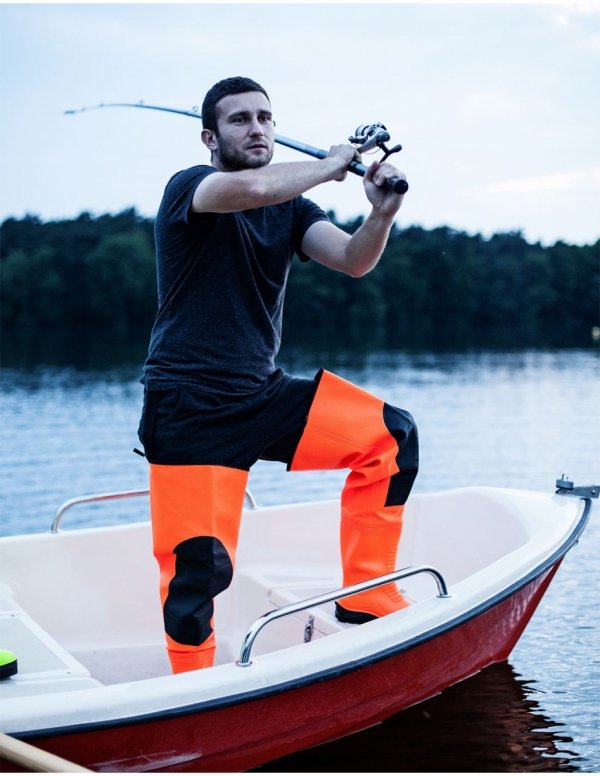 WATERPROOF FLUO THIGH WADERS MAX S5 (SAFETY BOOTS S5 AND KNEE REINFORCEMENT) WRM02 FLUO