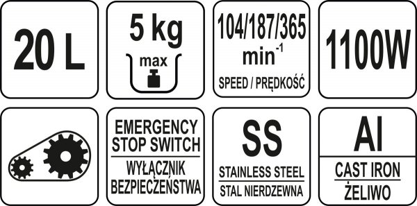 MIKSER PLANETARNY 20L, 3-PRĘDKOŚCI, 1100 W