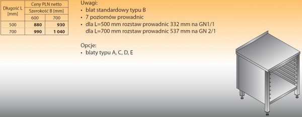 Stół z prowadnicami na pojemniki gn lo 111 700/600