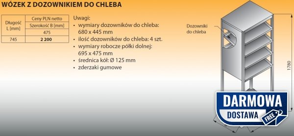 Wózek z dozownikiem do chleba lo 823 - 745x475