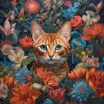Haft Diamentowy Kot w Kwiatach 55x55 cm