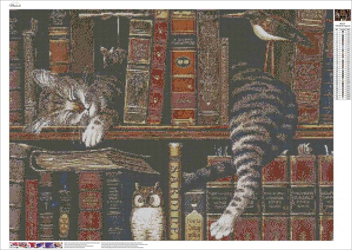Haft Diamentowy Kot Bibliotekarz 55x75 cm K