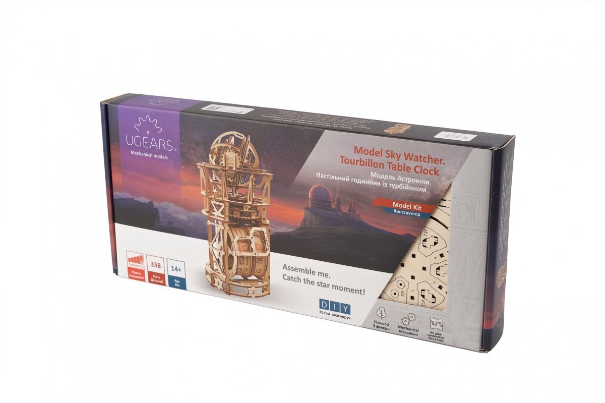 Puzzle 3D Drewniane Sky Watcher. Zegar Stołowy z Tourbillonem uGEARS