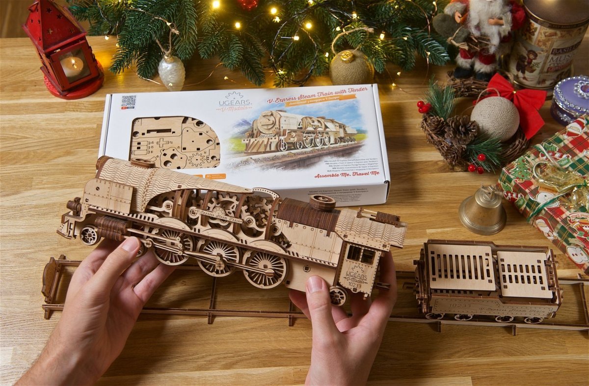 Puzzle 3D Drewniane Lokomotywa z Węglarką uGEARS
