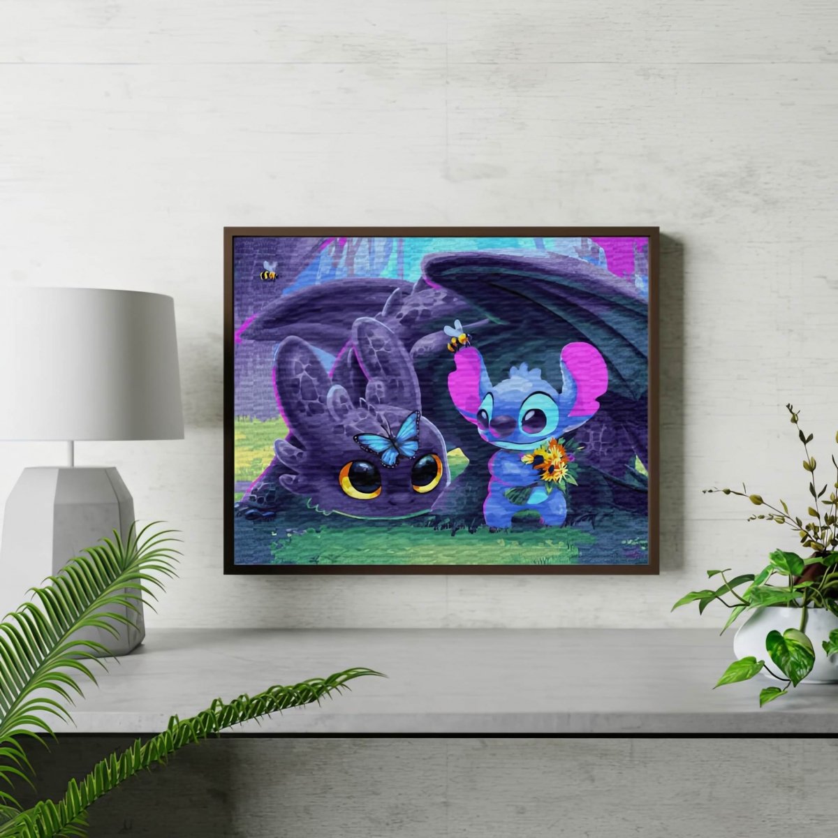 Malowanie Po Numerach Zestaw Stitch i Bezzubik 40x50