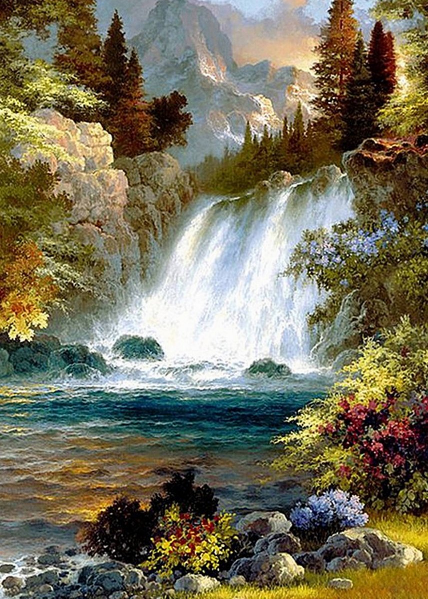 Haft Diamentowy Leśny Wodospad 55x75 cm