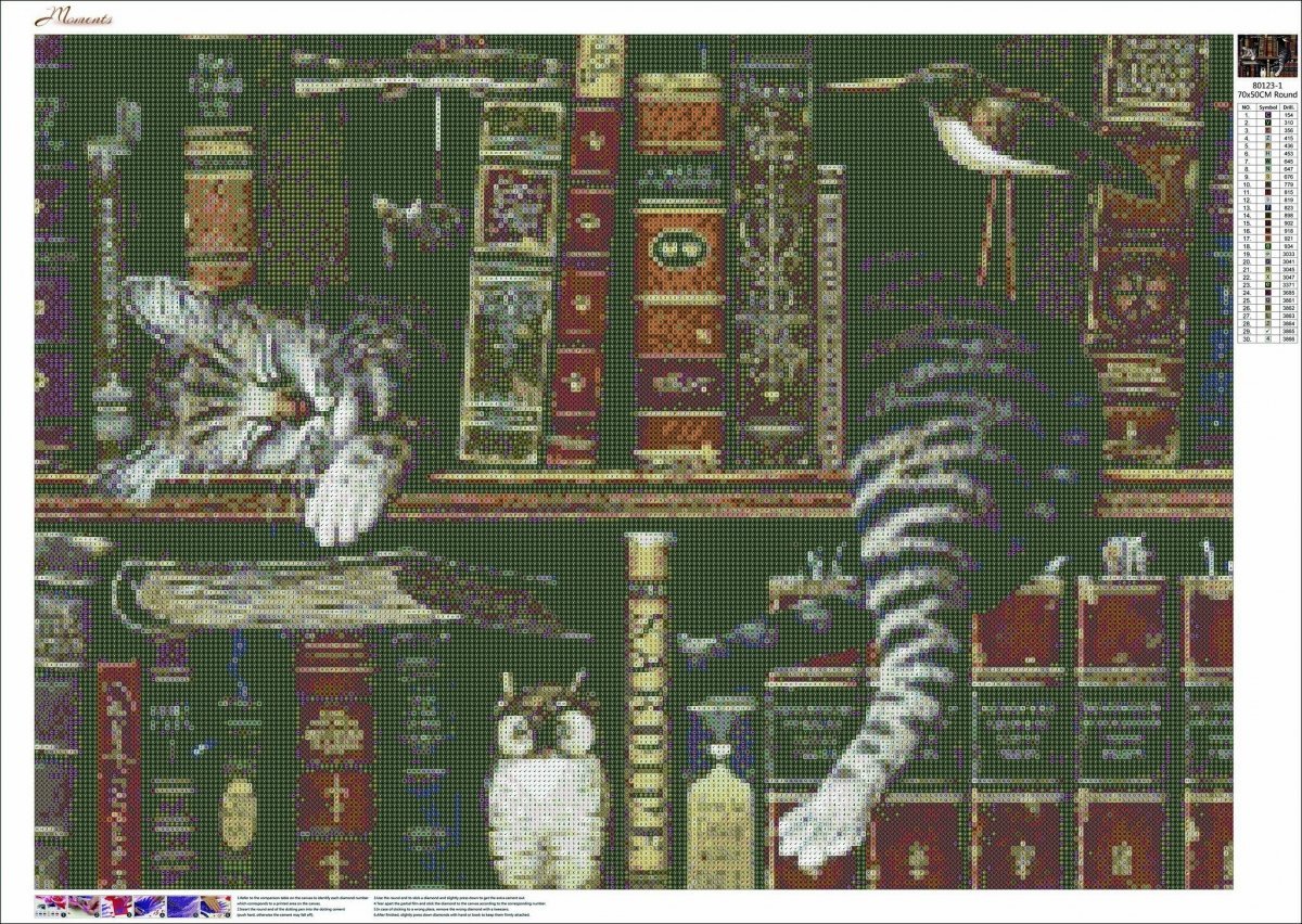 Haft Diamentowy Kot Bibliotekarz 55x75 cm