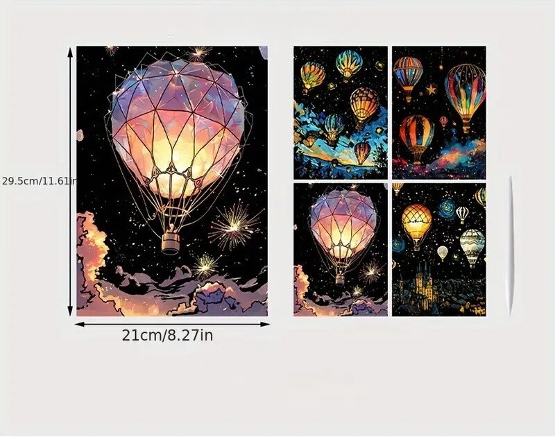 Świecąca w Ciemności Zdrapka Lot Balonem (4szt.) 30x21 cm