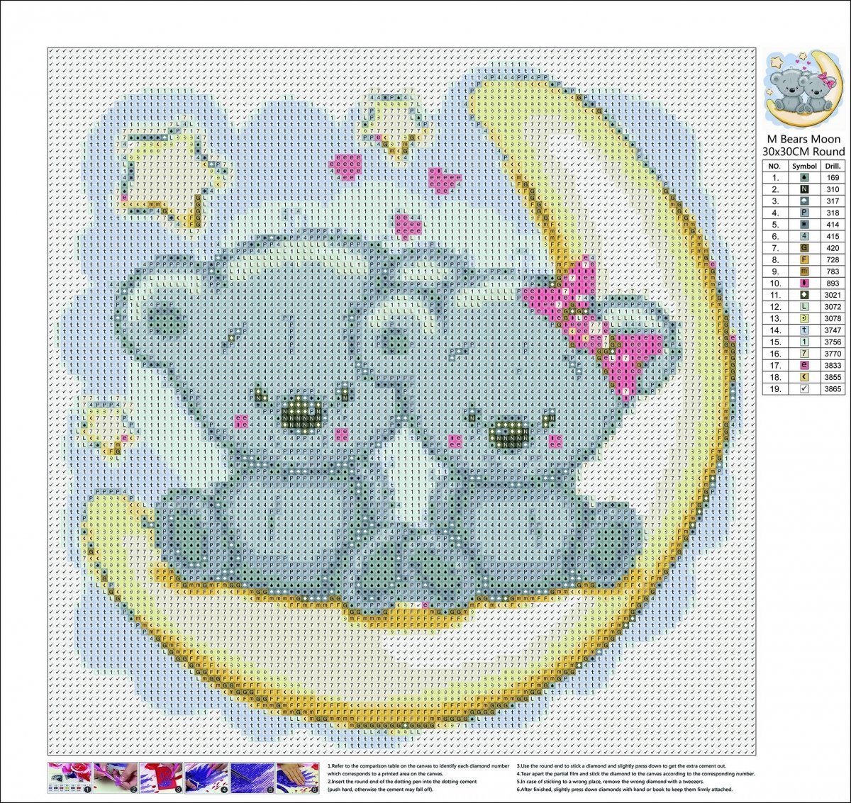 Haft Diamentowy Księżycowe Misie 35x35 cm