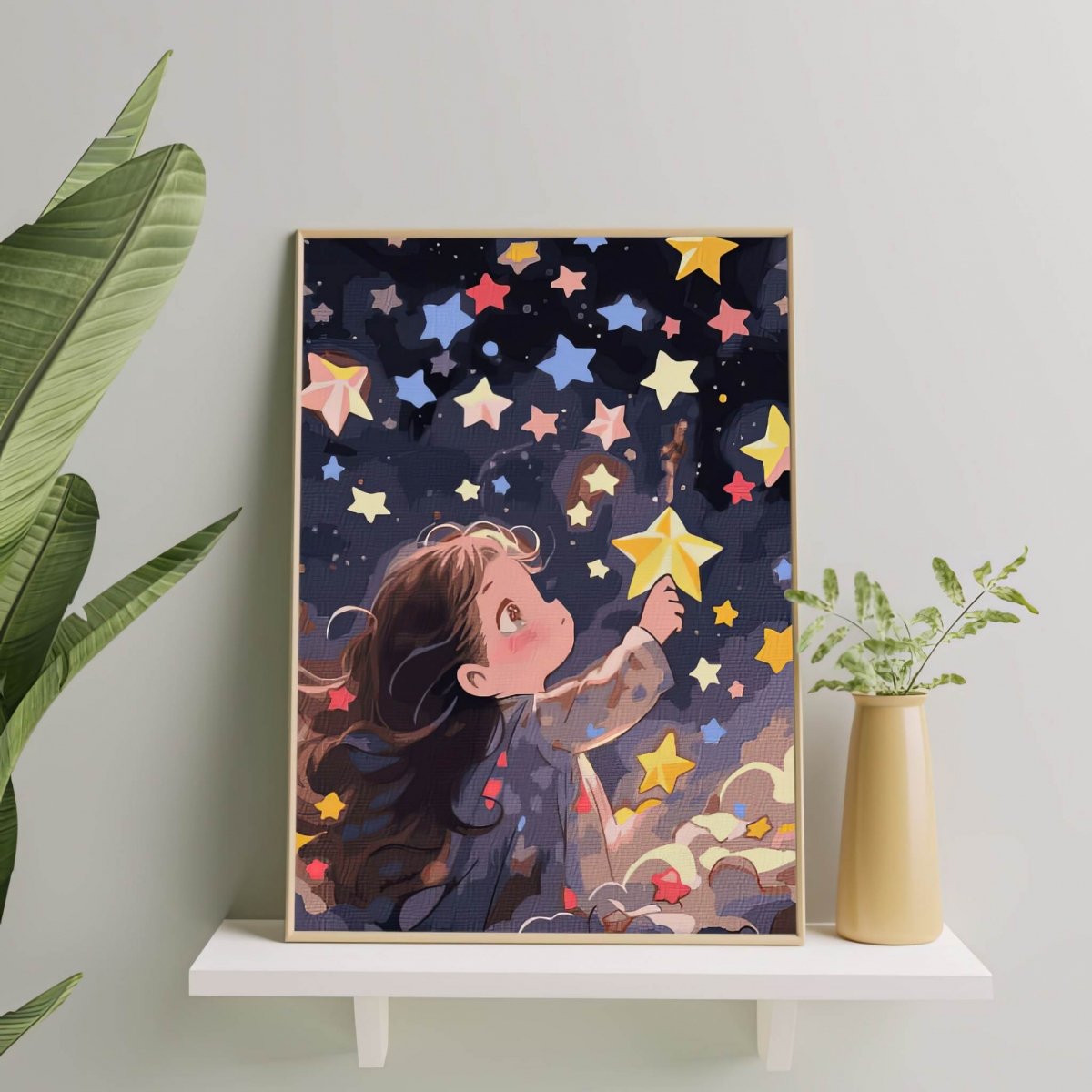 Malowanie Po Numerach Zestaw Diewczyna i Gwiazdy 40x50