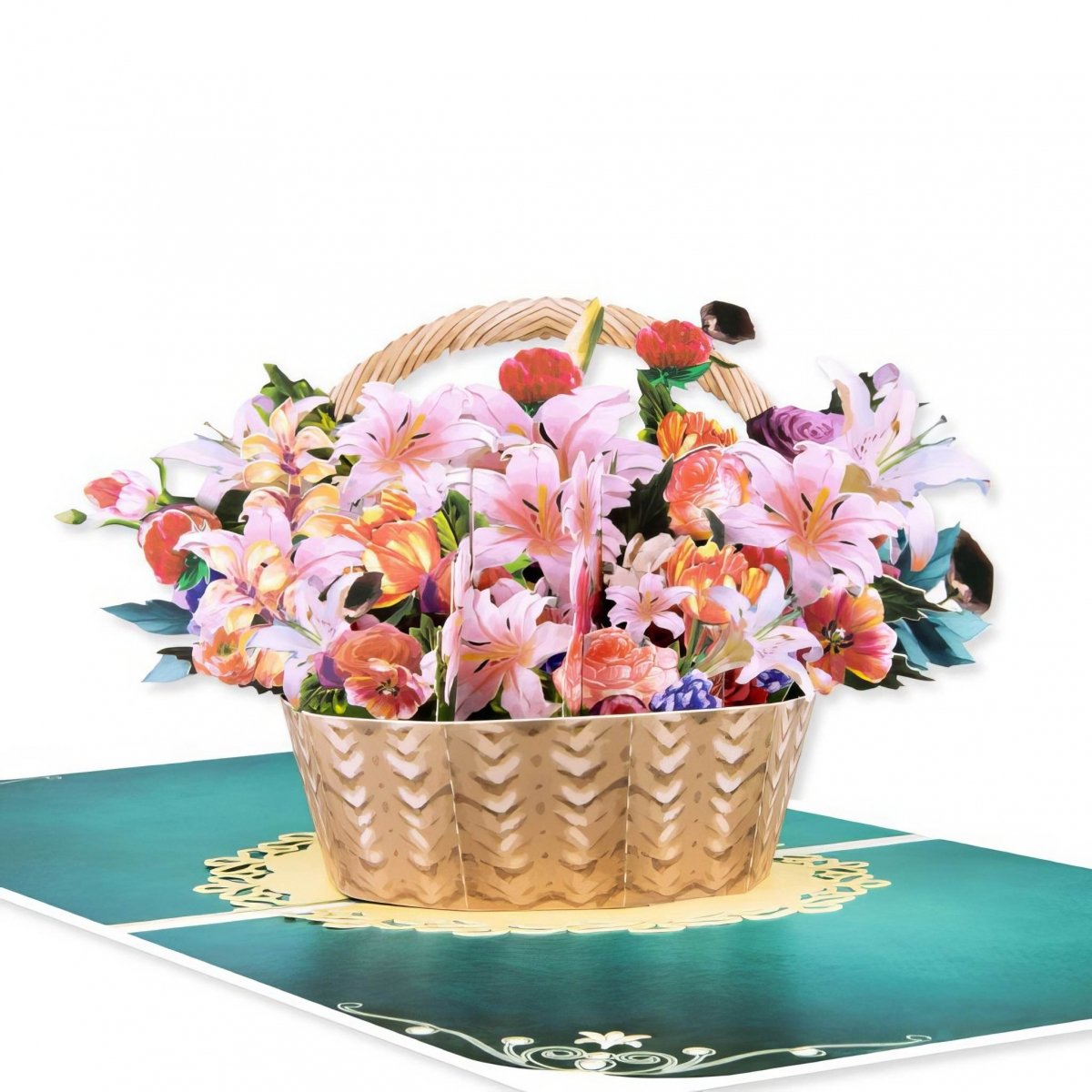 Kartka Pocztowa Okolicznościowa 3D Pop-up Kwiaty - Pastelowy Kosz