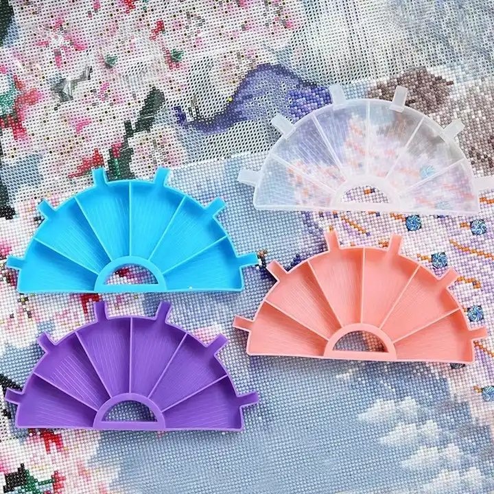 Zestaw Tacki i Akcesoria do Haftu Diamentowego - Półkola - Różowy