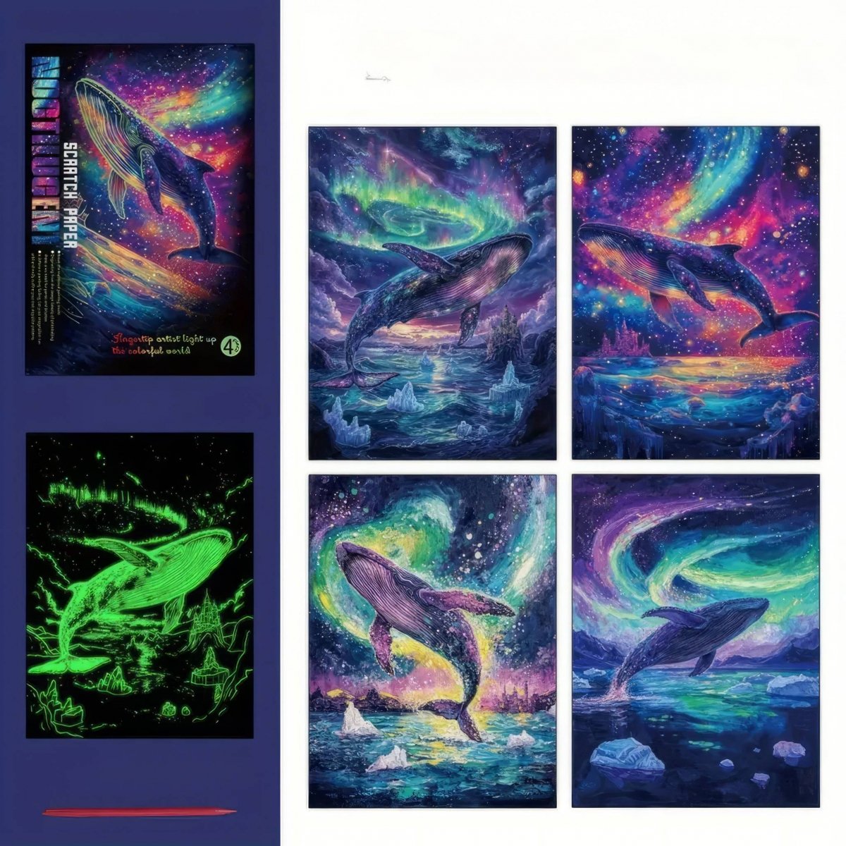 Świecąca w Ciemności Zdrapka Morska Zorza (4szt.) 28x21 cm