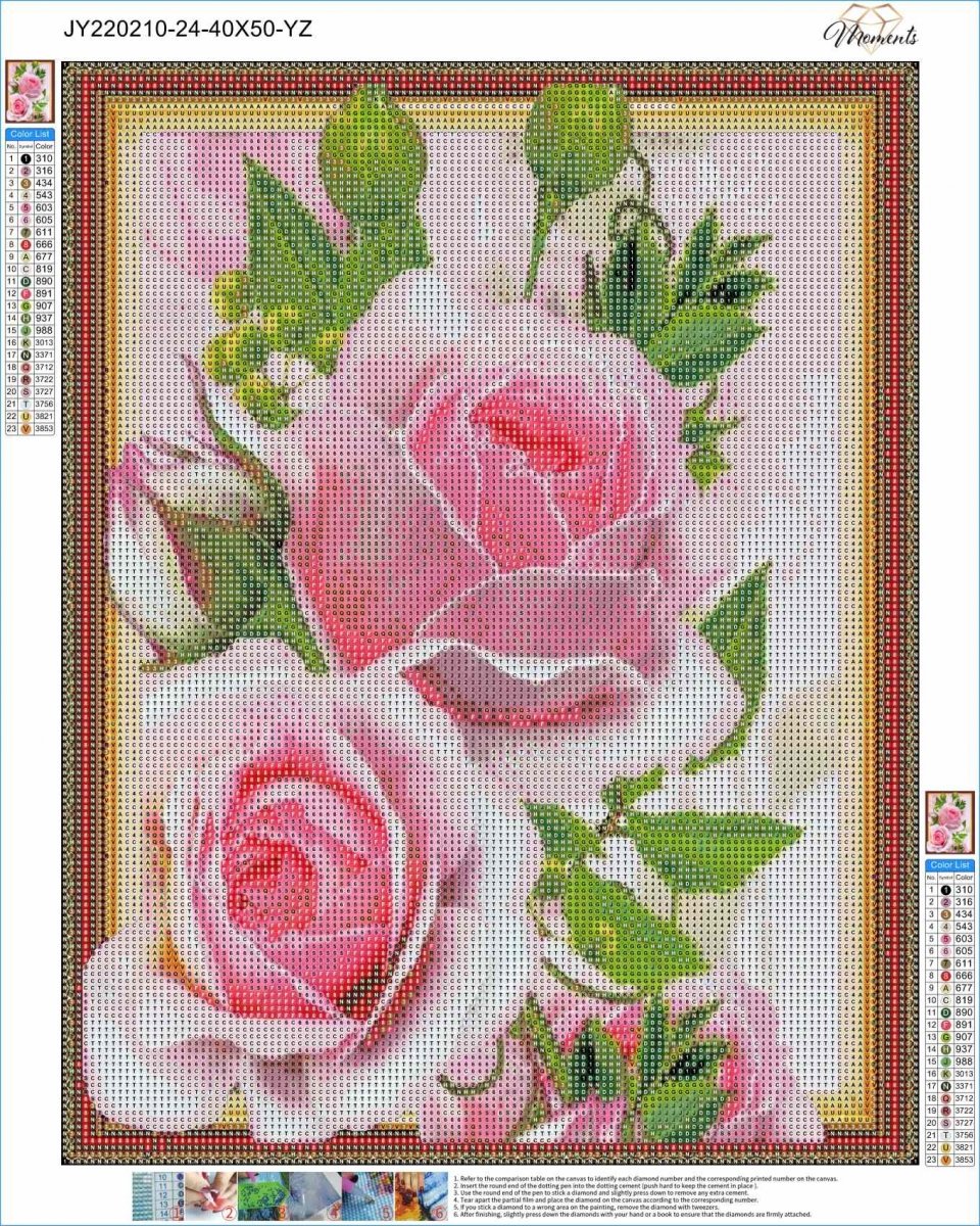 Haft Diamentowy Delikatne Róże 40x50