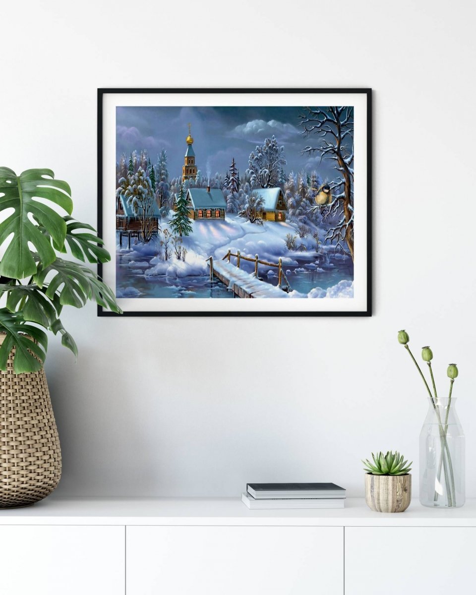 Haft Diamentowy Wieczór w Śnieżnej Krainie 30x40 cm