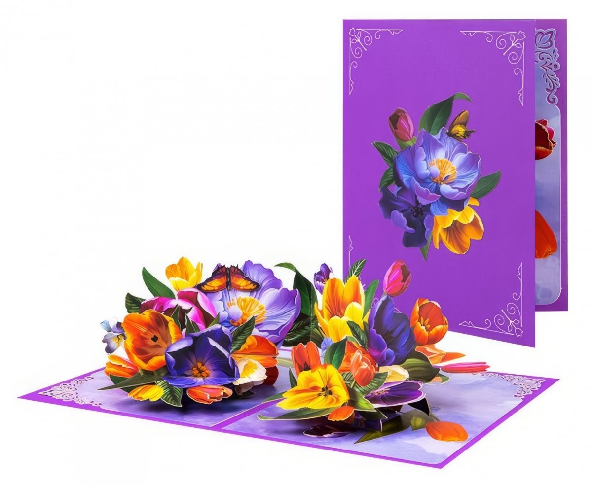 Kartka Pocztowa Okolicznościowa 3D Pop-up Kwiaty - Fioletowy Ogród