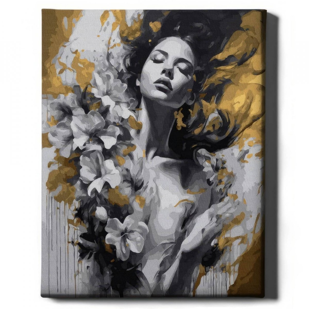Malowanie Po Numerach Zestaw Kobieta i Kwiaty 40x50 Złota Farba