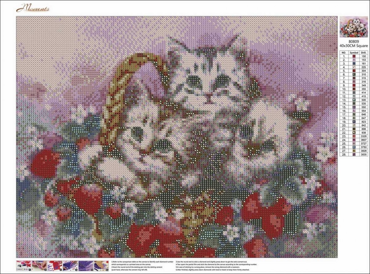 Haft Diamentowy Słodkie Kotki Trzy 35x45 cm K