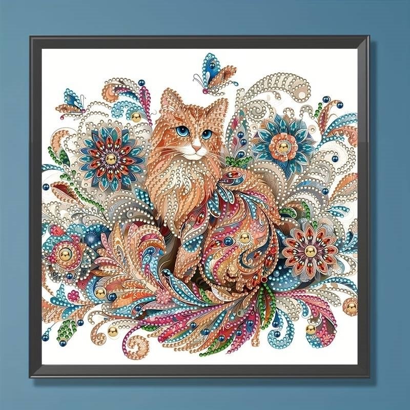 Haft Diamentowy Kot w Magicznym Ogrodzie 30x30 cm