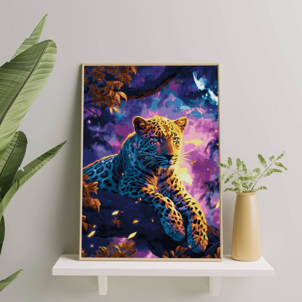 Malowanie Po Numerach Zestaw Lampart pod Księżycem 40x50