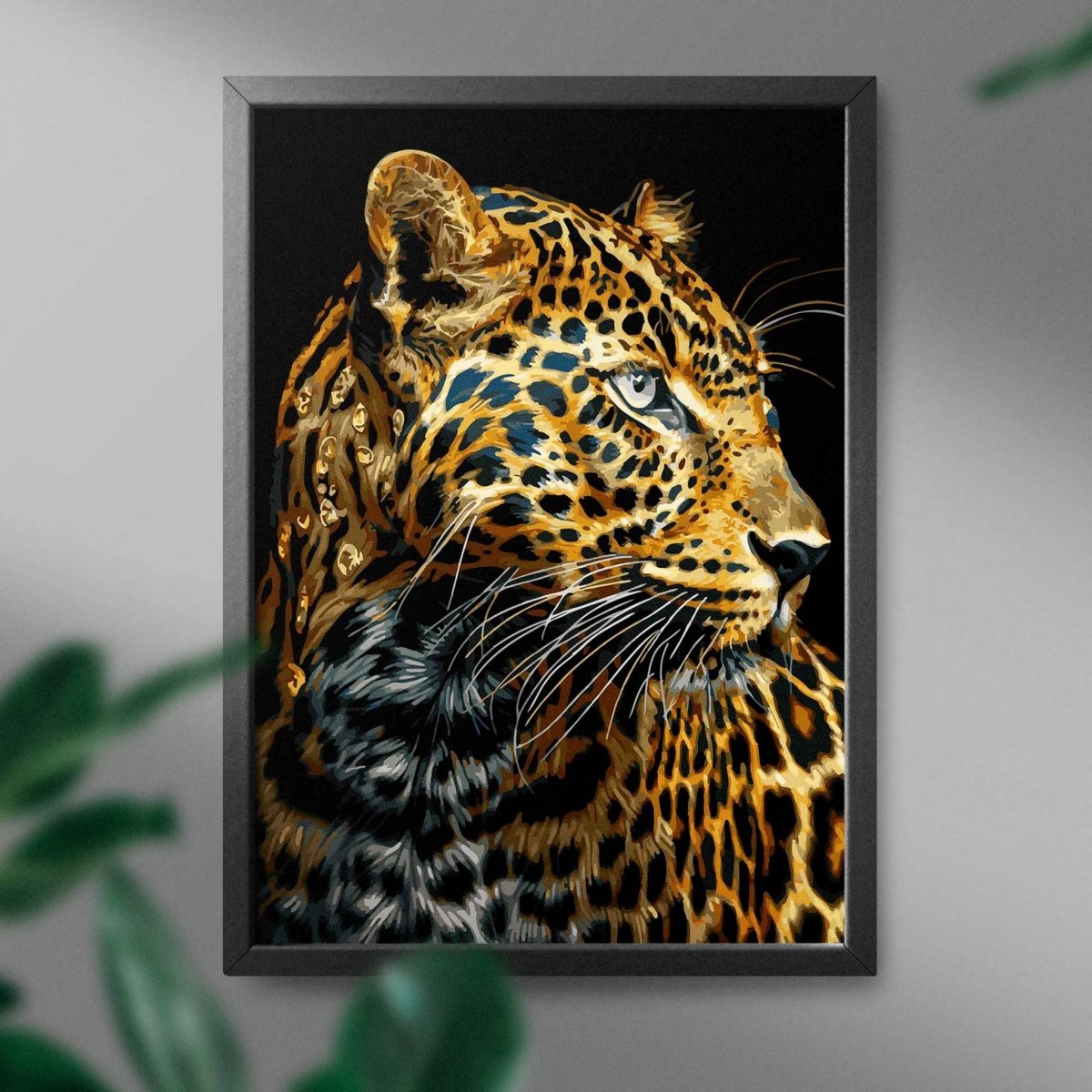 Malowanie Po Numerach Czarne Płótno Zestaw Leopard z Niebieskimi Oczami 40x50