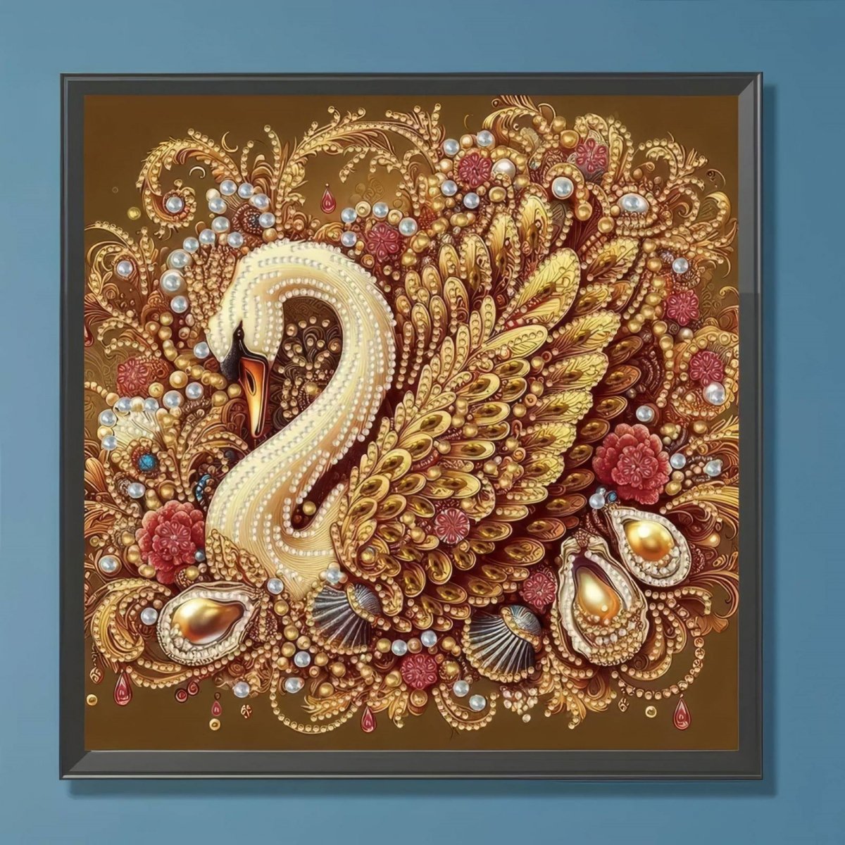 Haft Diamentowy Bursztynowy Łabędź 30x30 cm
