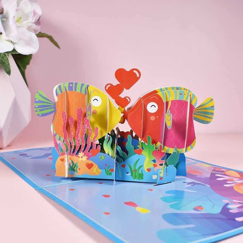 Kartka Pocztowa Okolicznościowa 3D Pop-up Całuśne Rybki
