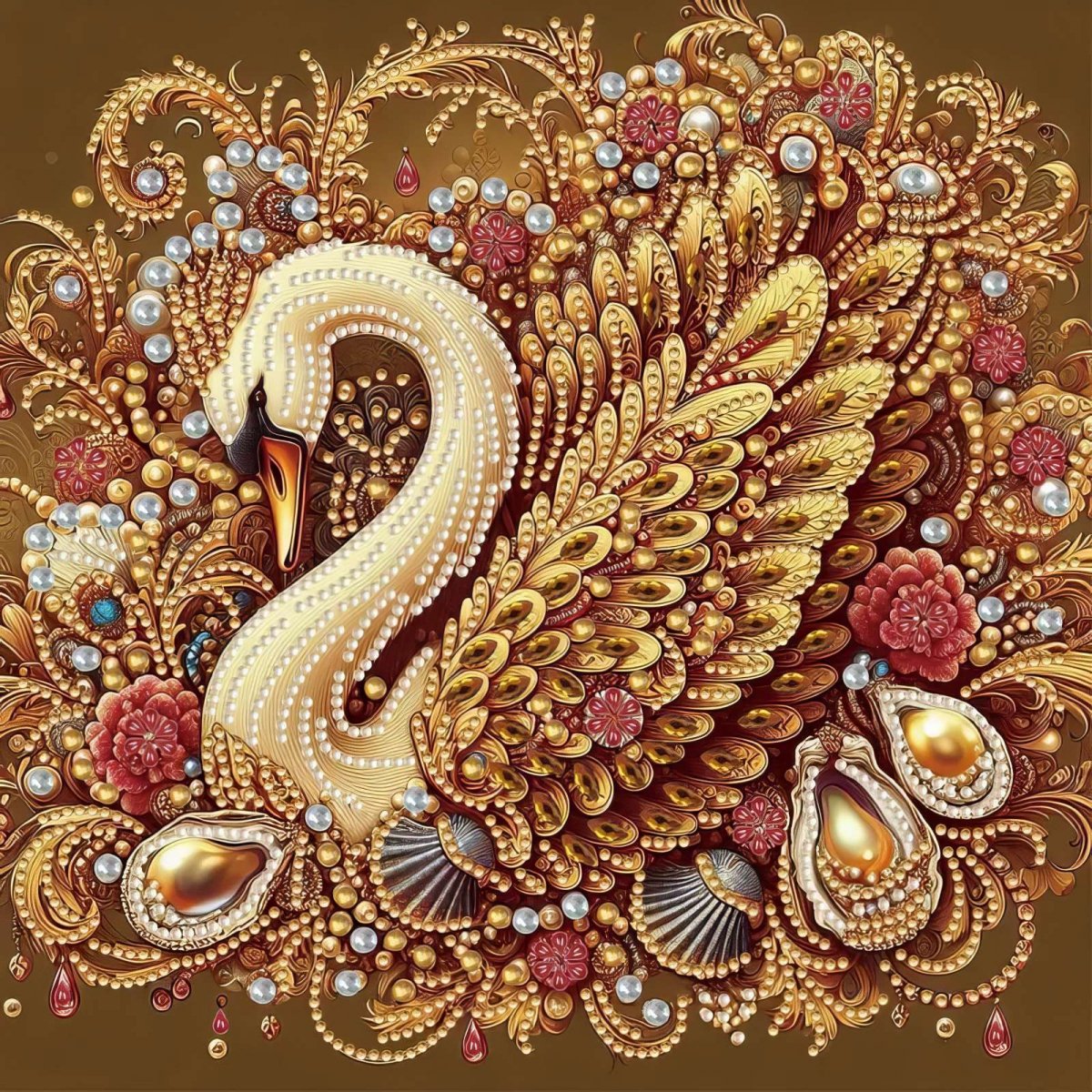 Haft Diamentowy Bursztynowy Łabędź 30x30 cm