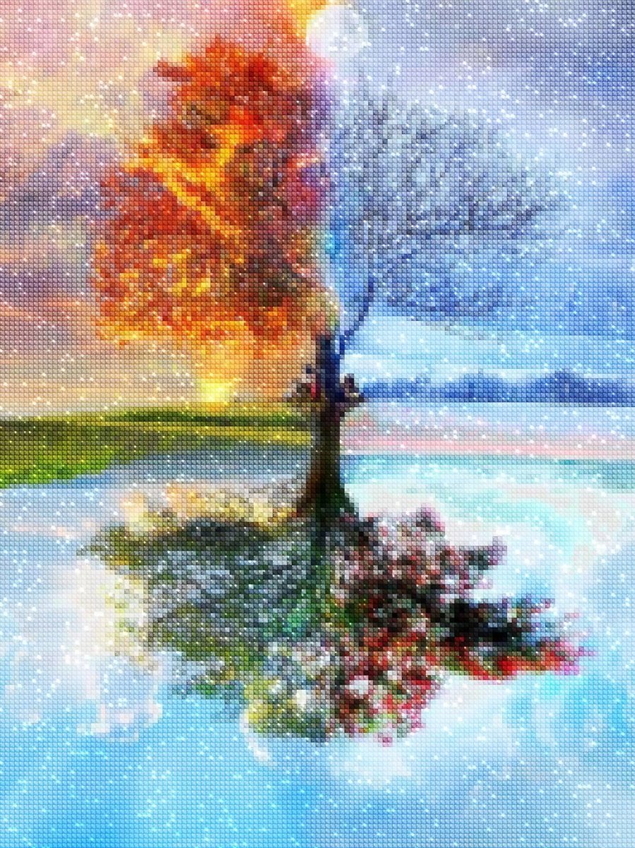 Haft Diamentowy Drzewo Cztery Pory Roku 45x55 cm