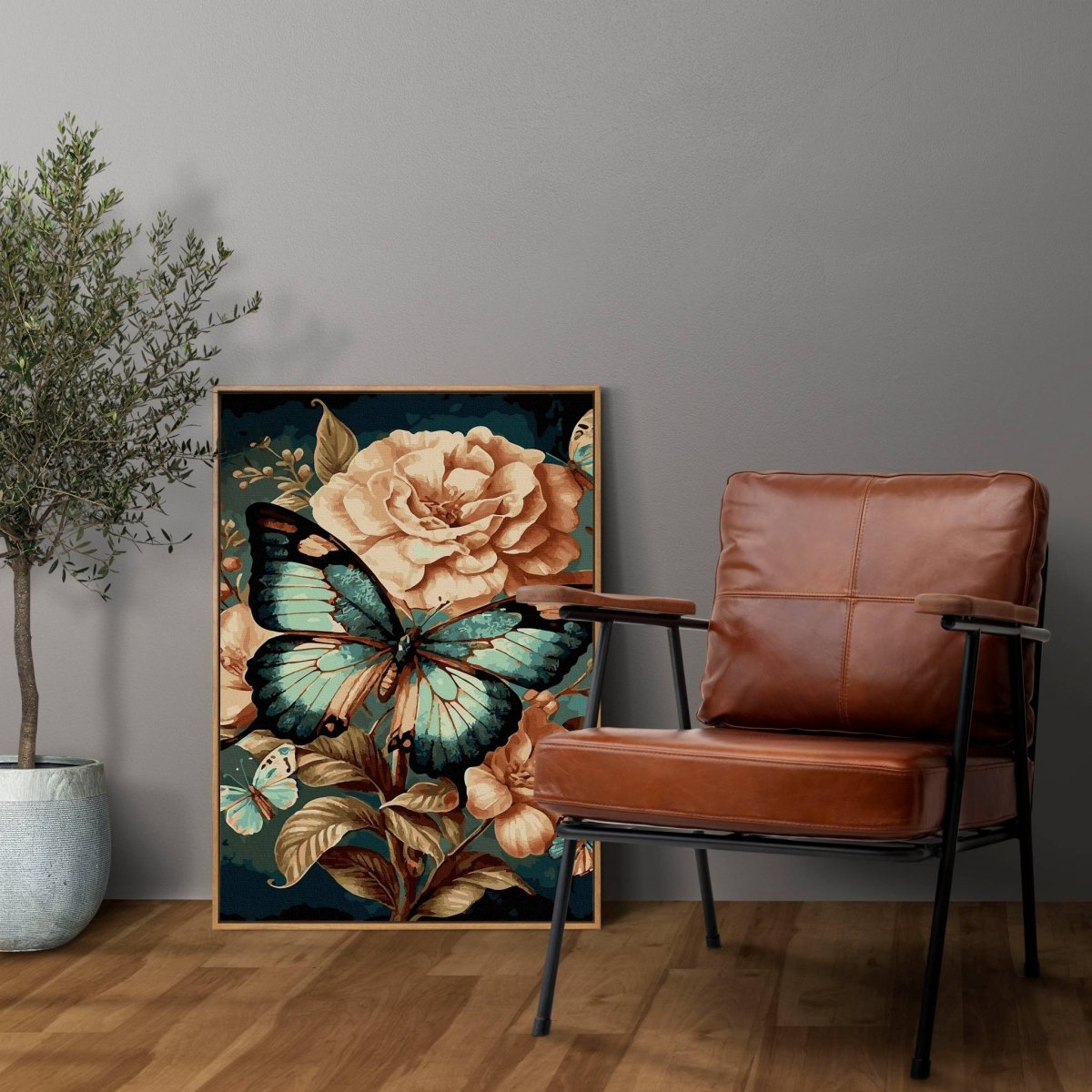 Malowanie Po Numerach Zestaw Motyl na Kwiatku 40x50