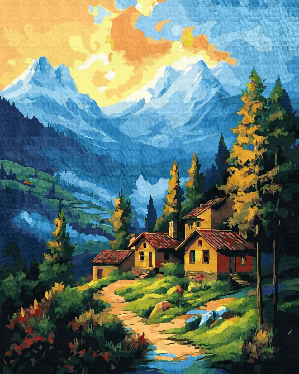 Malowanie Po Numerach Zestaw Górska Wioska 40x50 