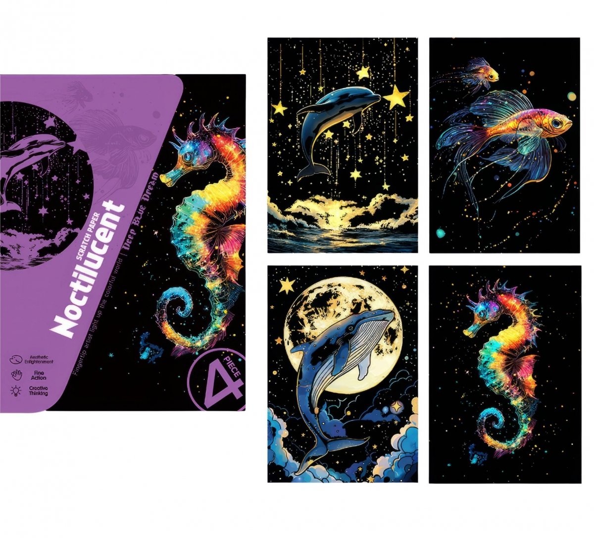 Świecąca w Ciemności Zdrapka Podwodny Świat (4szt.) 20x14 cm