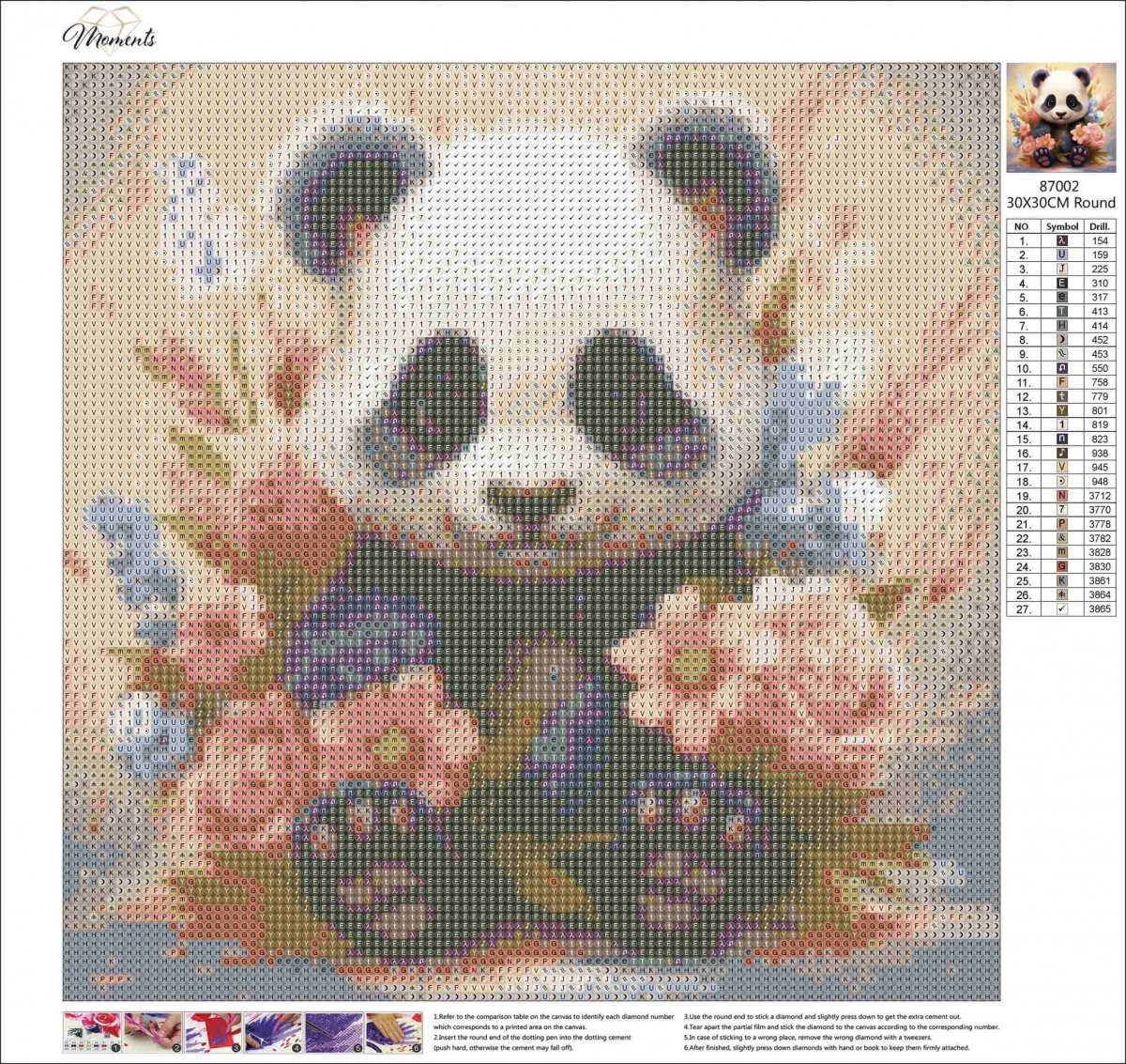 Haft Diamentowy Urocza Panda w Kwiatach 35x35 cm