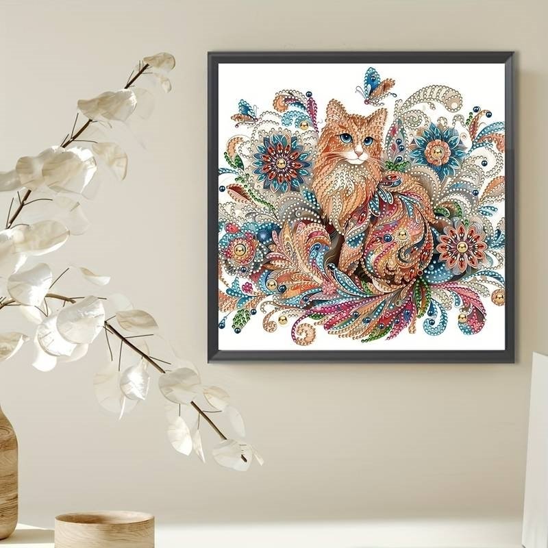 Haft Diamentowy Kot w Magicznym Ogrodzie 30x30 cm