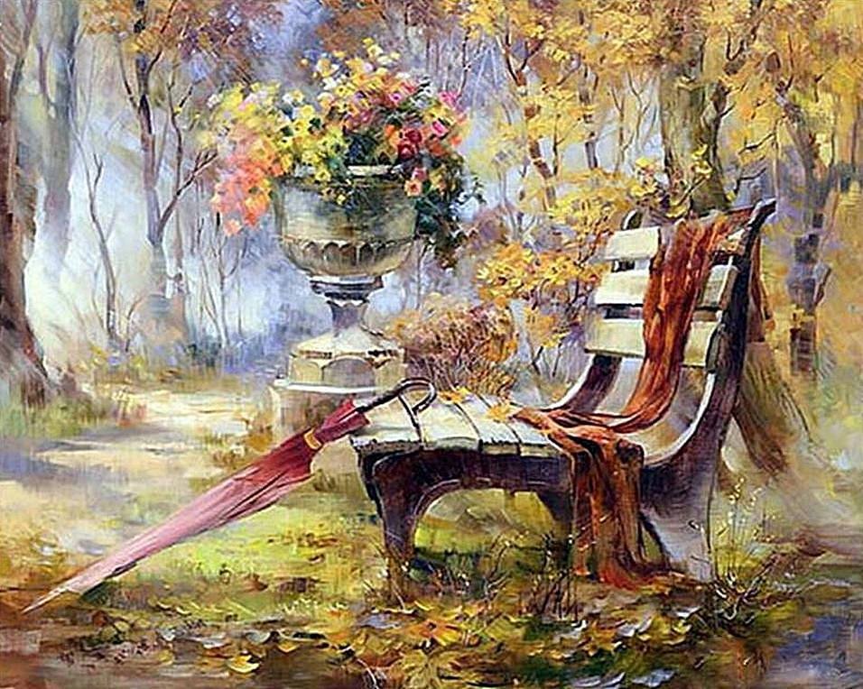 Haft Diamentowy Leśna Ławka 45x55 cm