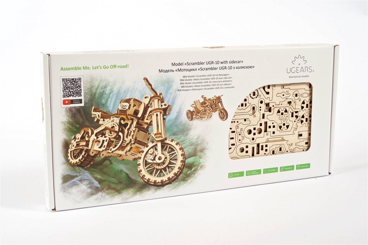 Puzzle 3D Drewniane Scrambler UGR-10 z bocznym wózkiem uGEARS