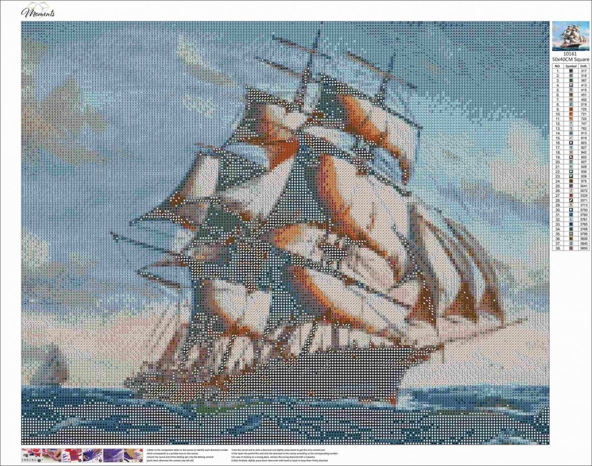 Haft Diamentowy Wspaniały Żaglowiec 45x55 K