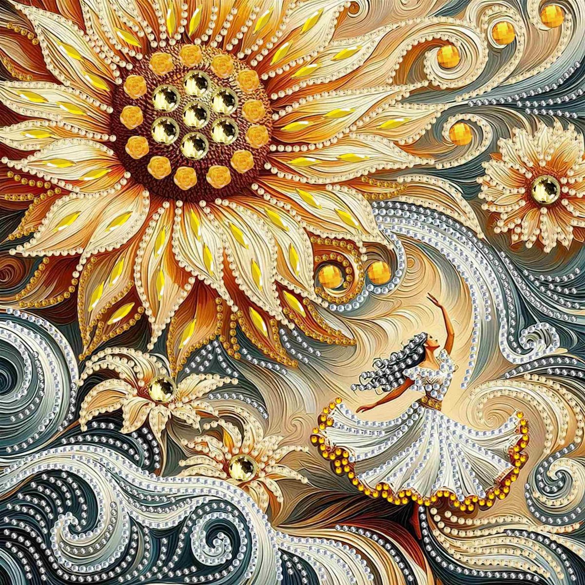 Haft Diamentowy Kobieta w Blasku Słonecznika 30x30 cm