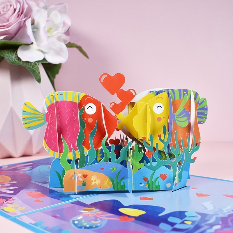 Kartka Pocztowa Okolicznościowa 3D Pop-up Całuśne Rybki