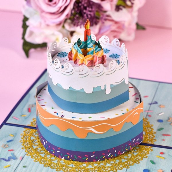 Kartka Pocztowa Okolicznościowa 3D Pop-up Urodziny Urodzinow Tort 2