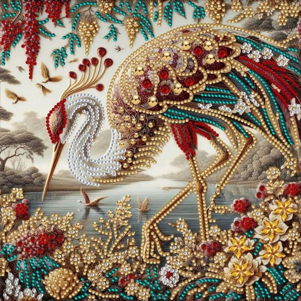 Haft Diamentowy Złoty Żuraw 30x30 cm