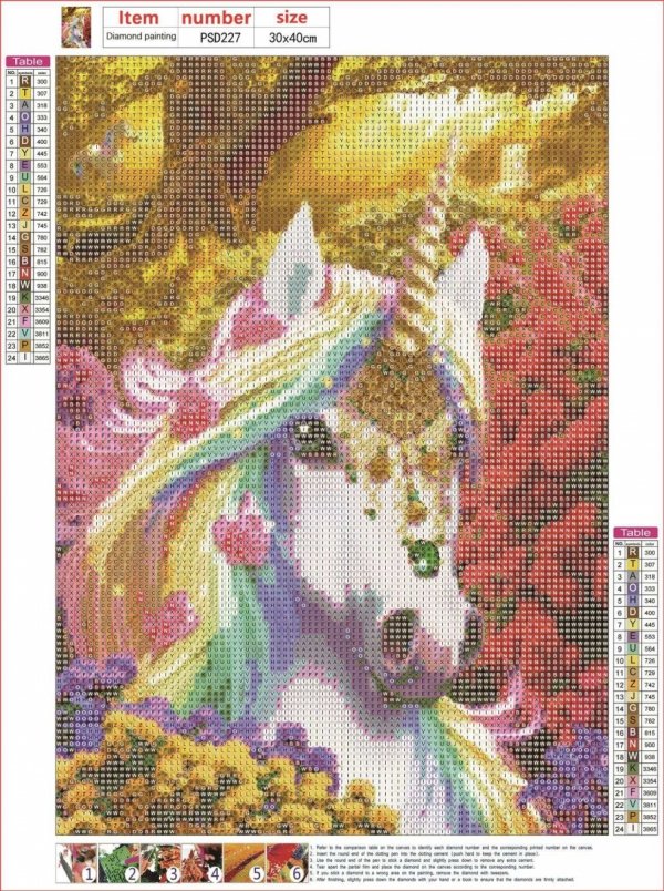 Haft Diamentowy Złoty Jednorożec 30x40 cm