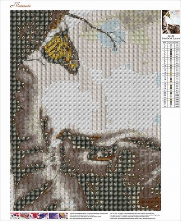 Haft Diamentowy Kotek z Motylkiem 35x45 cm K