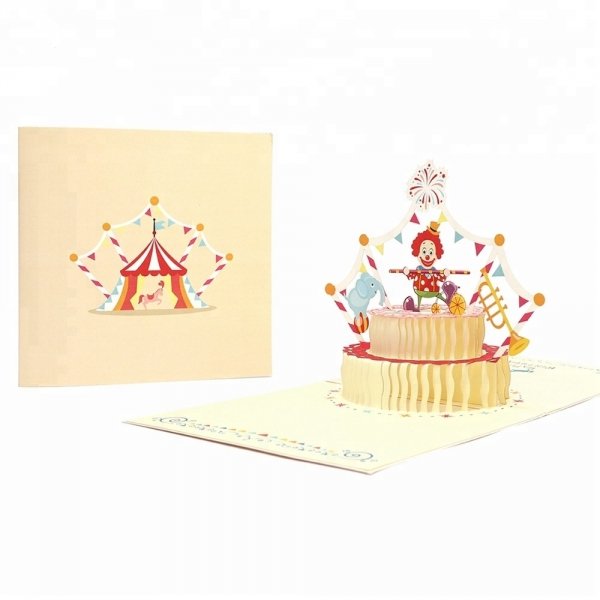 Kartka Pocztowa Okolicznościowa 3D Pop-up Urodziny Tort Cyrk
