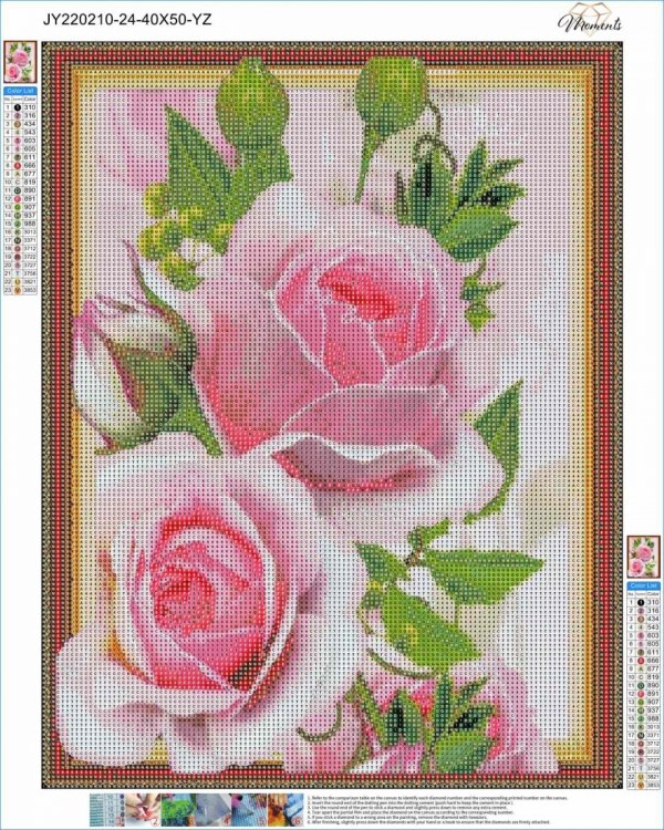 Haft Diamentowy Delikatne Róże 40x50