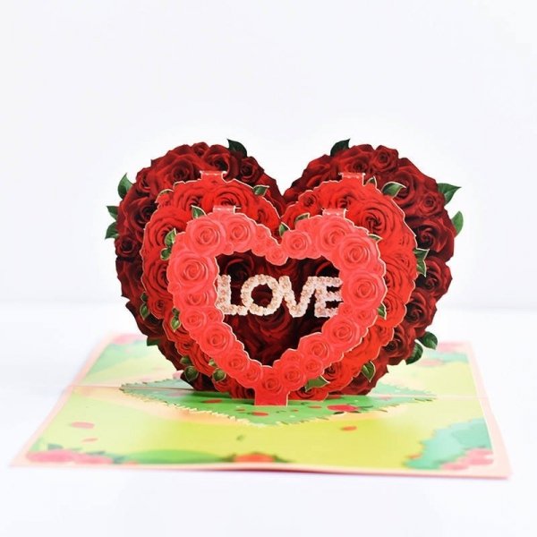 Kartka Pocztowa Okolicznościowa 3D Pop-up Walentynki - Różane Serce